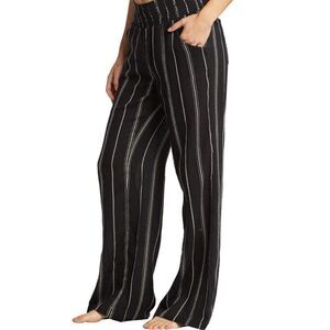 Ruby And Wren 1X - Womens  Black Pinstripe Pockets Elastic Waist Wide Leg Pants